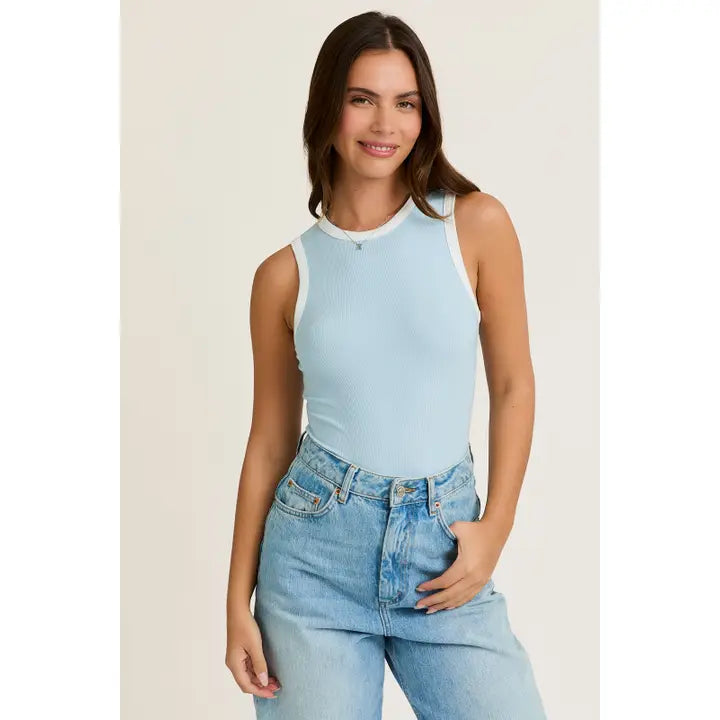 Ribbed Contrast Trim Sleeveless Bodysuit