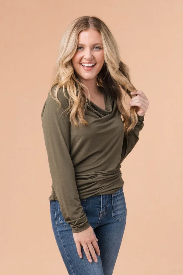 Draped Neck Ruched Side Top *Final Sale*