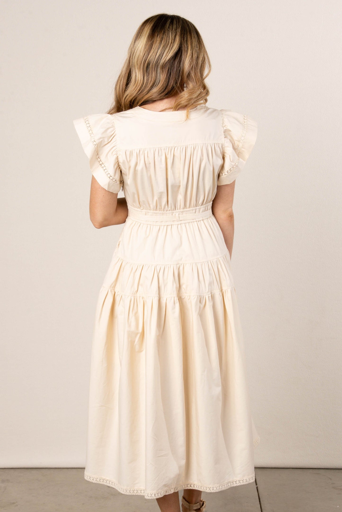 Flutter Sleeve Belted Midi Dress