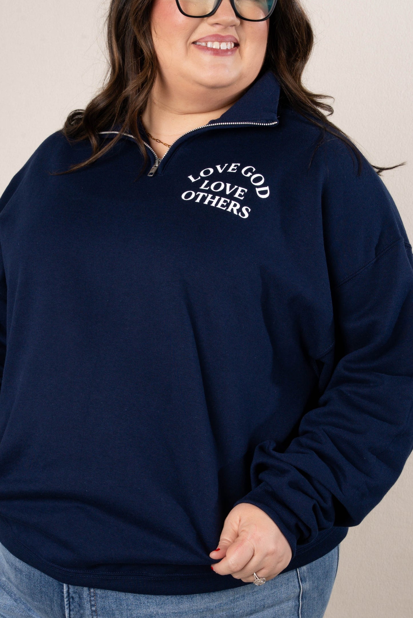 Love God Love Others Quarter Zip Graphic Sweatshirt