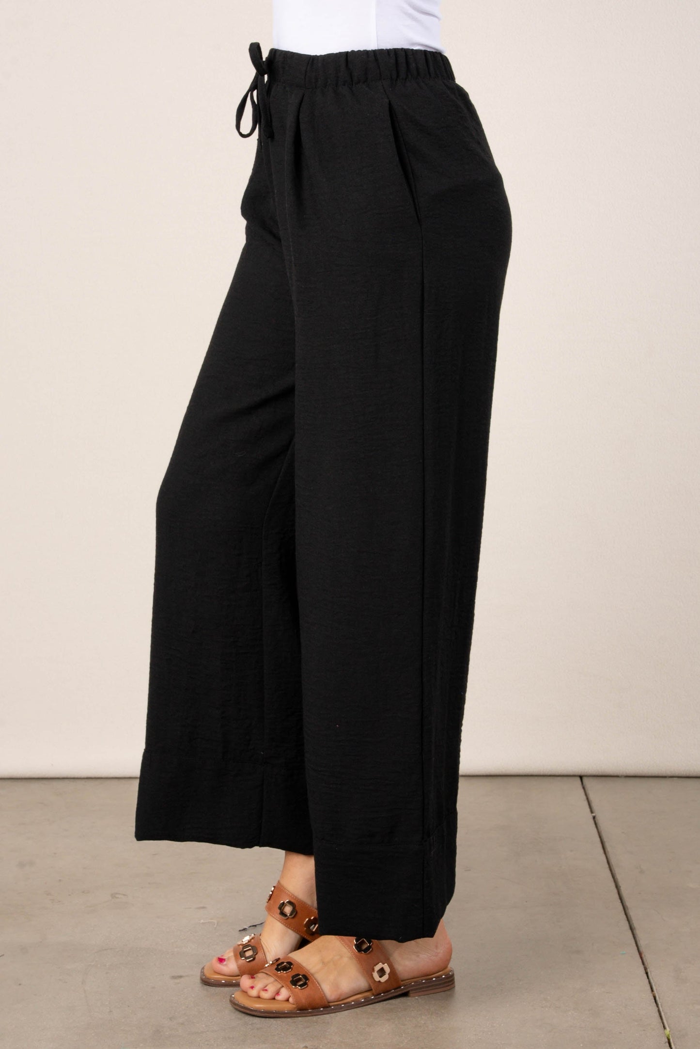 Textured Drawstring Palazzo Pants