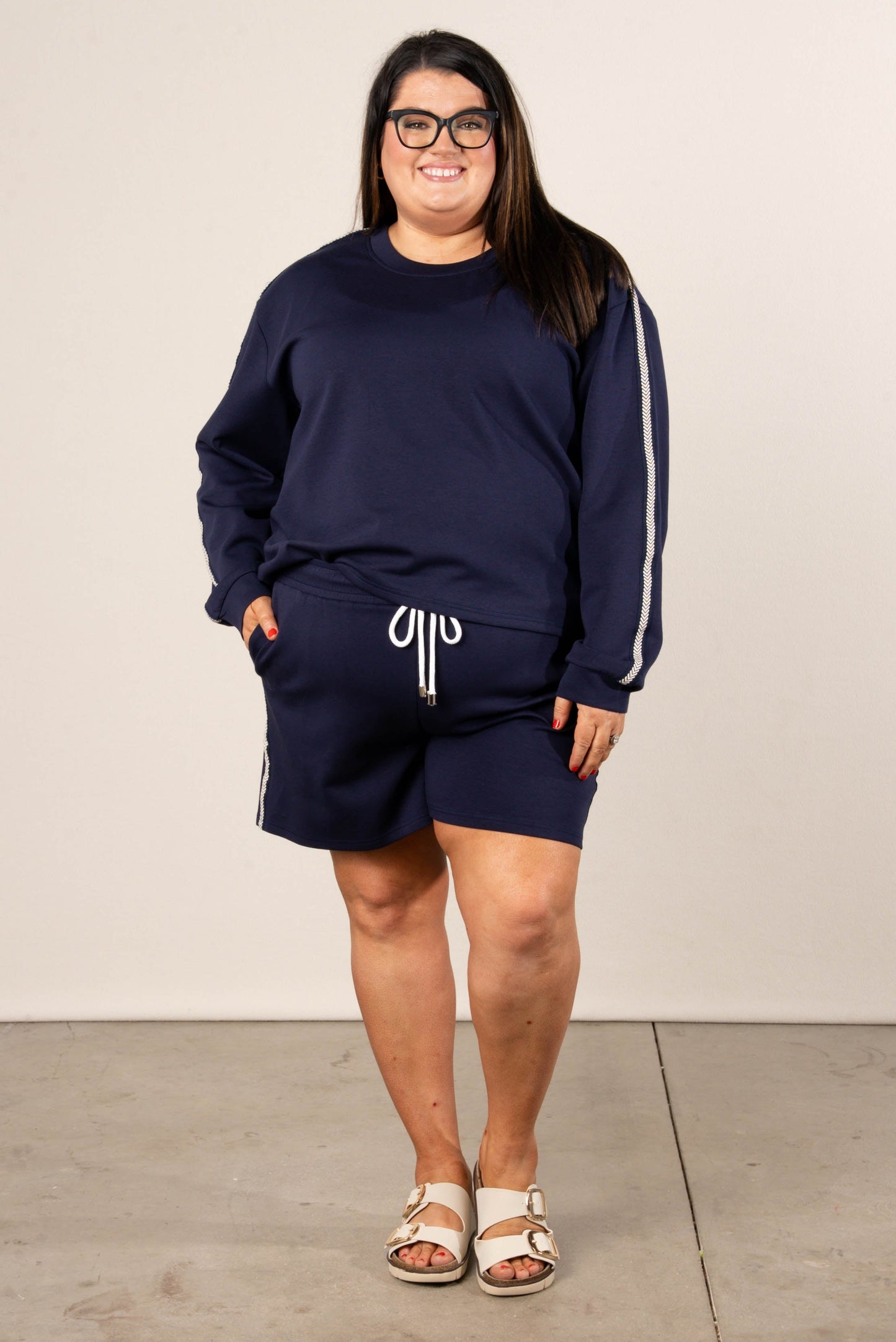 Contrast Stitch Pullover + Shorts Set