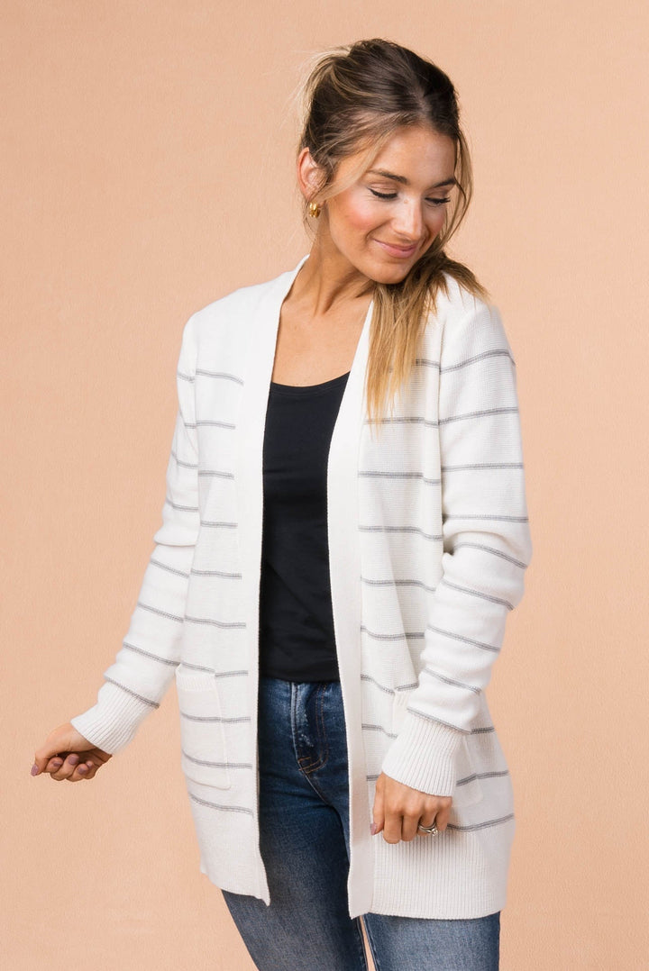 Striped Open Front Cardigan