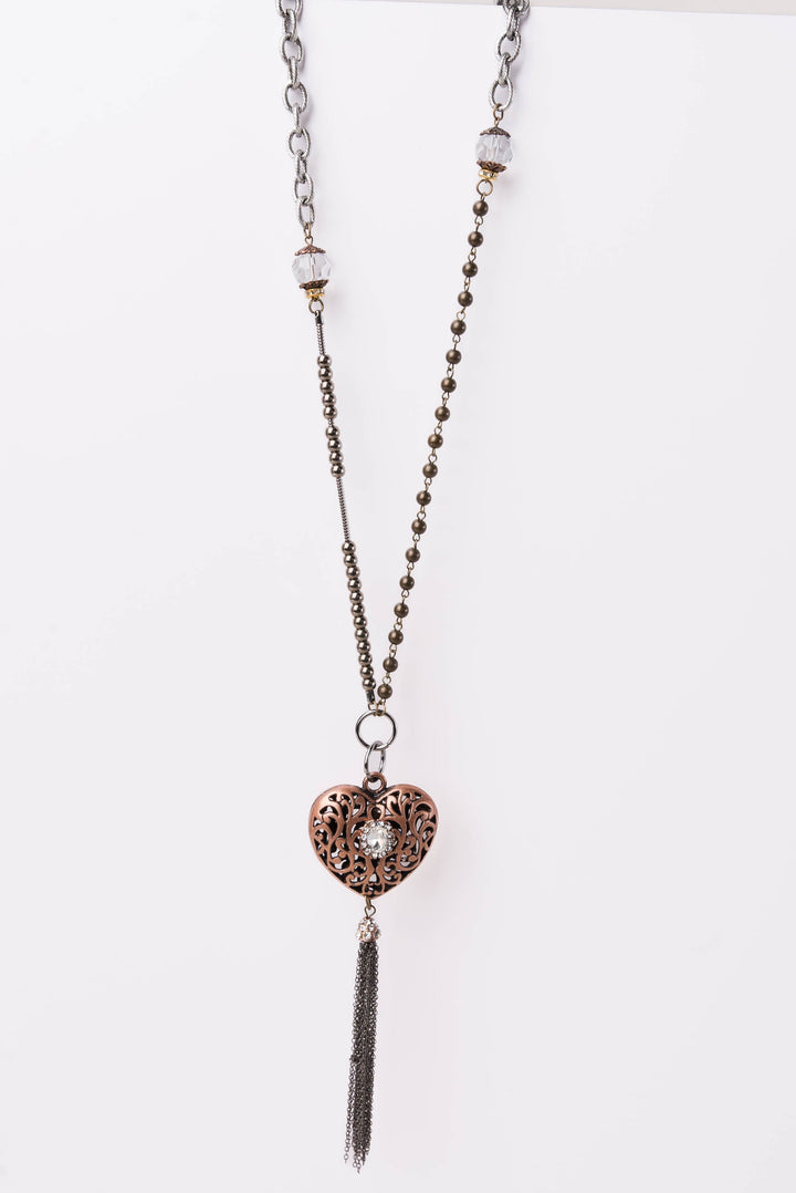 Mix Chain Filigree Heart Pendant Necklace