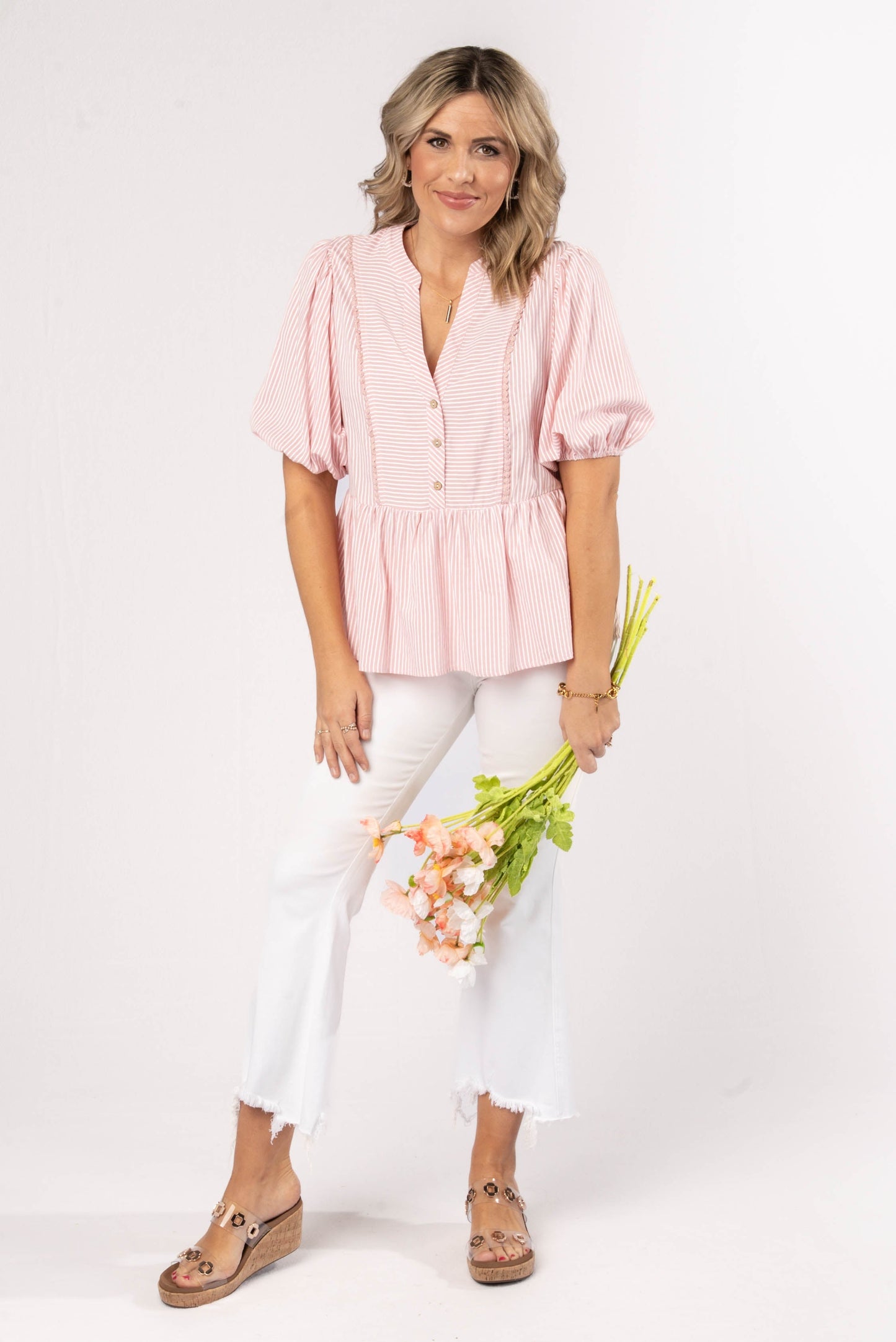 Striped Lace Trim Peplum Top