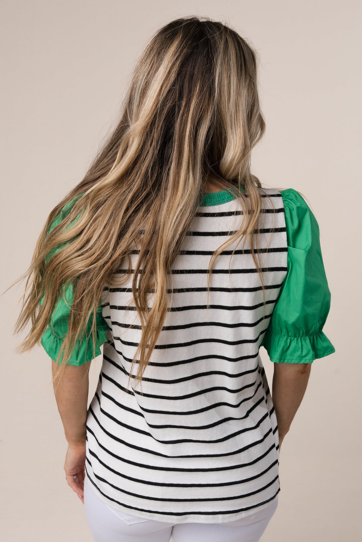 Striped Contrast Sleeve Top *Final Sale*