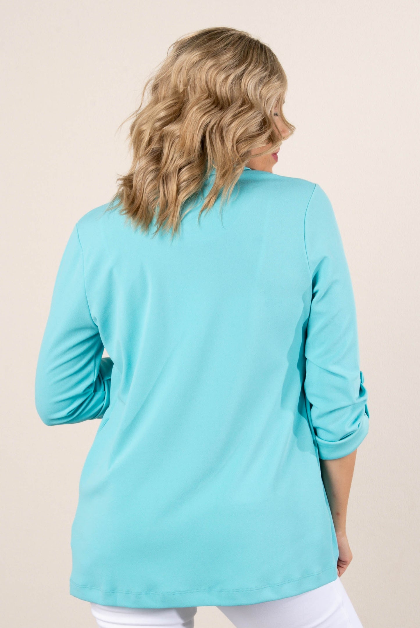 Open Front Tab Sleeve Blazer