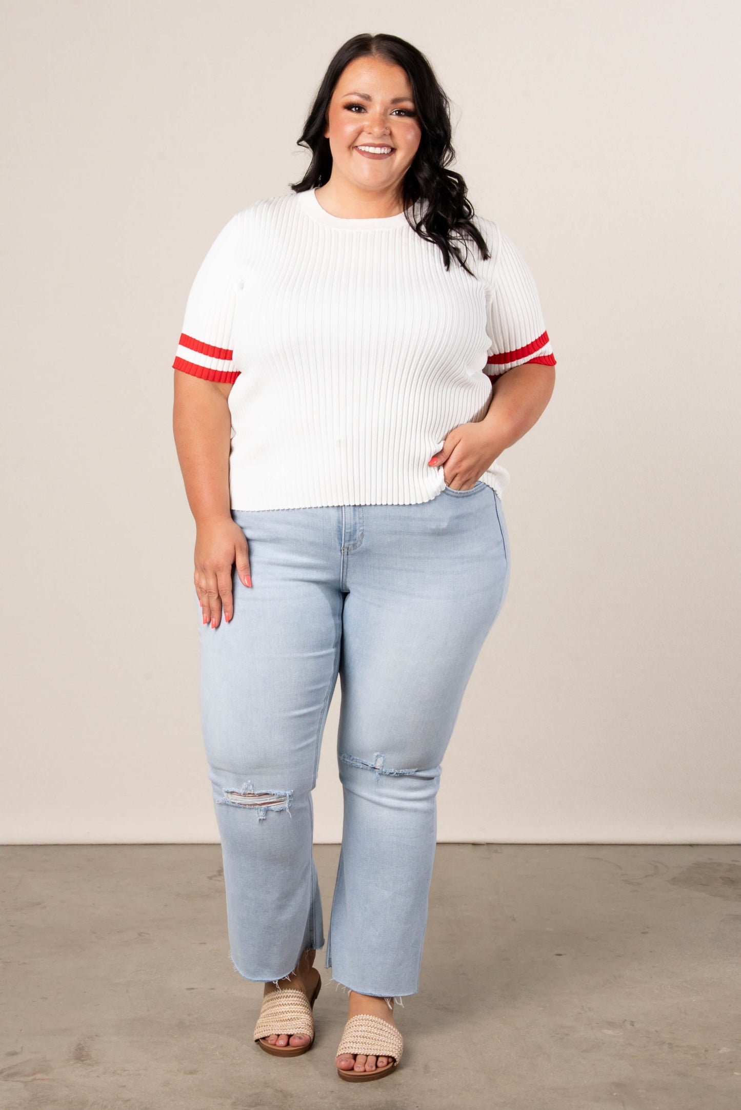 Ribbed Striped Sleeve Sweater
