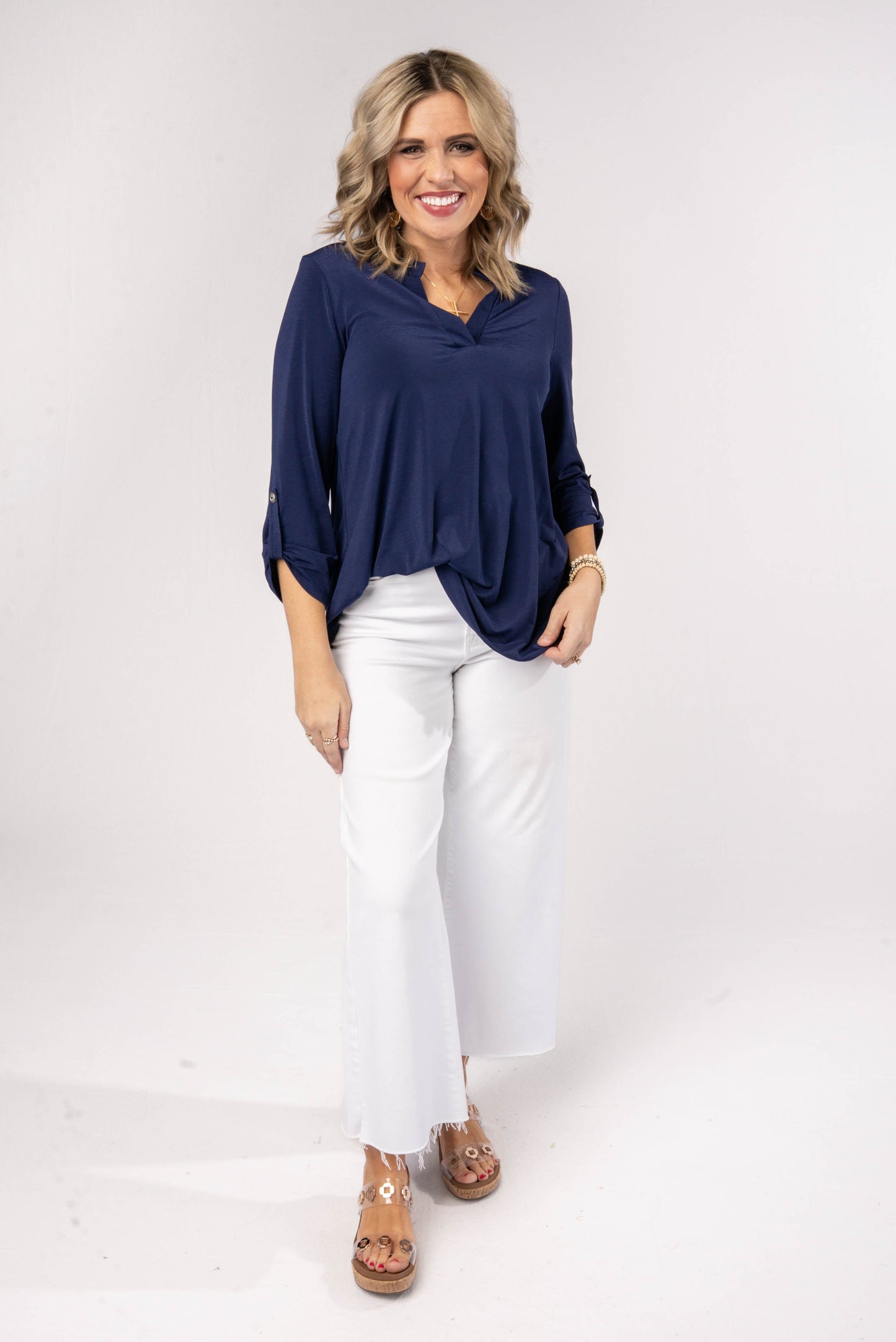 Liz Solid Tab Sleeve Top