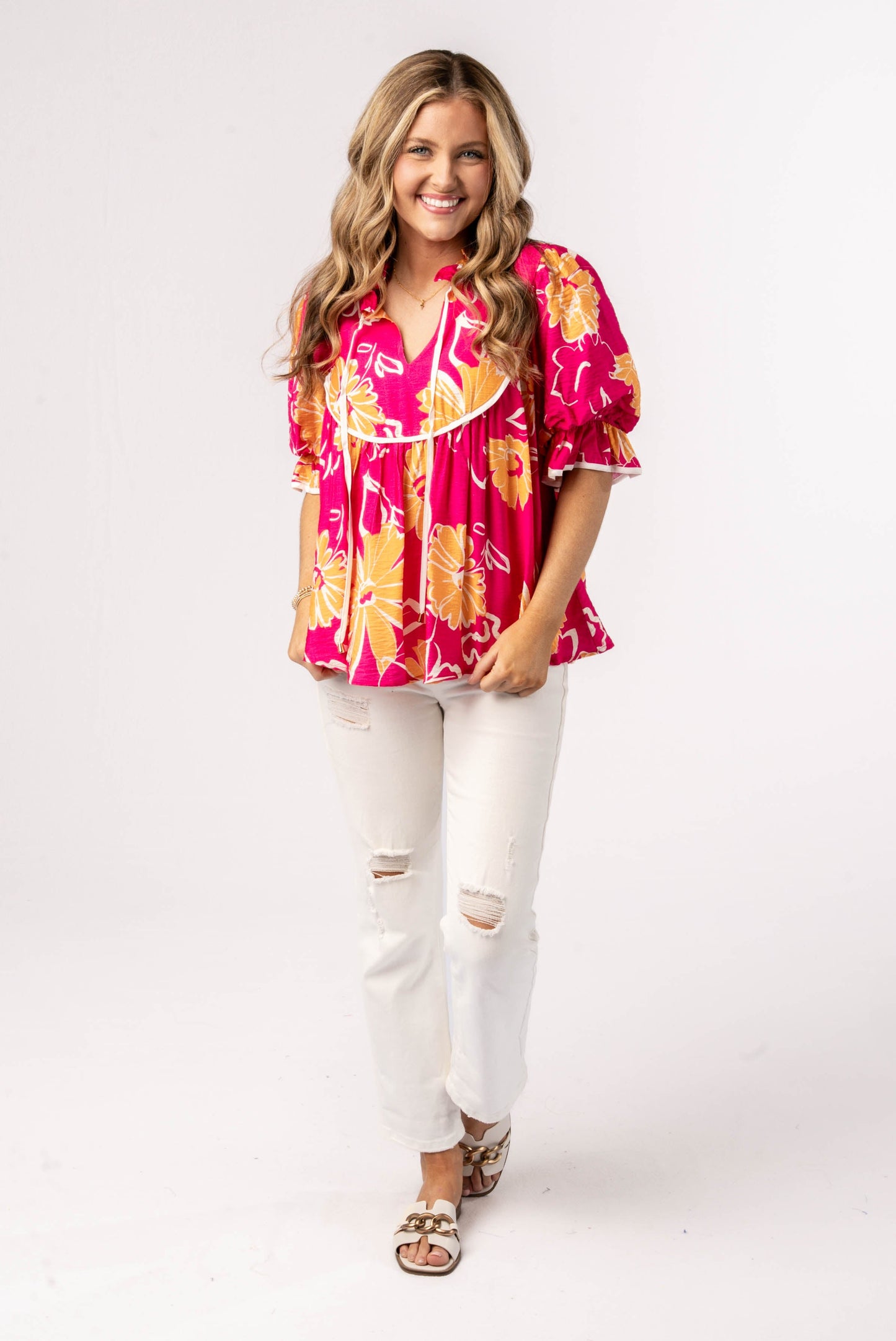 Floral Tie Neck Babydoll Top *Final Sale*