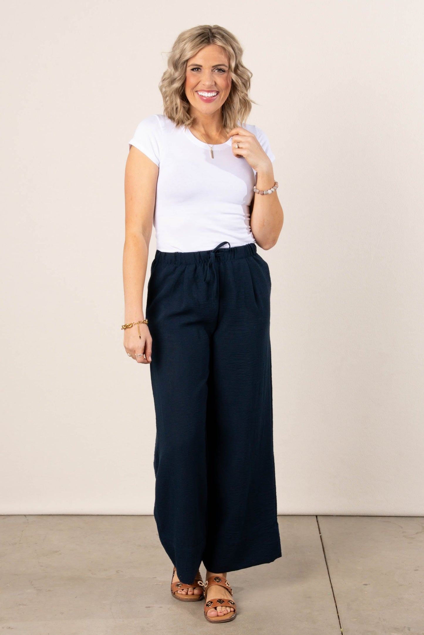 Textured Drawstring Palazzo Pants