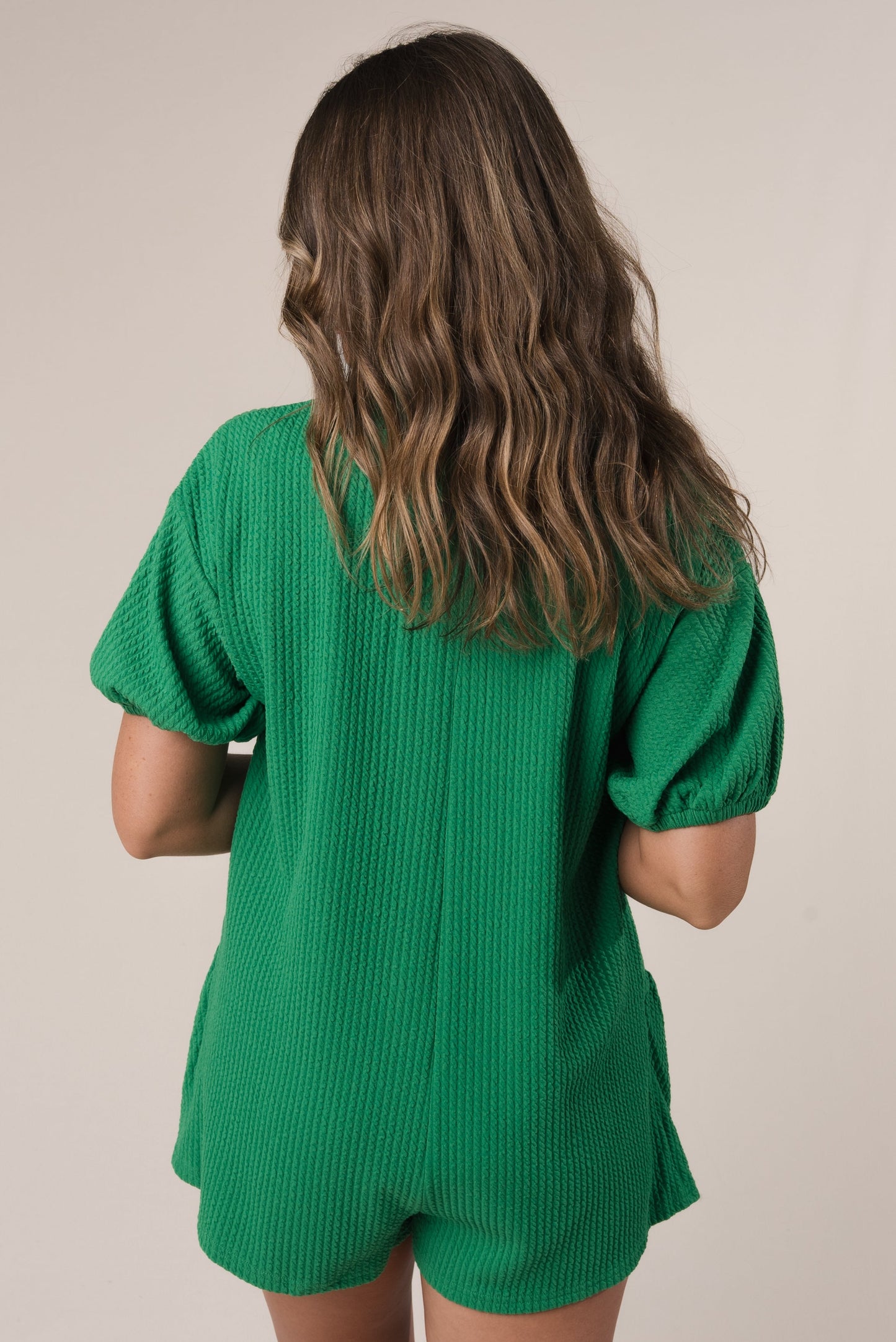Textured Hook + Eye Closure Romper *Final Sale*