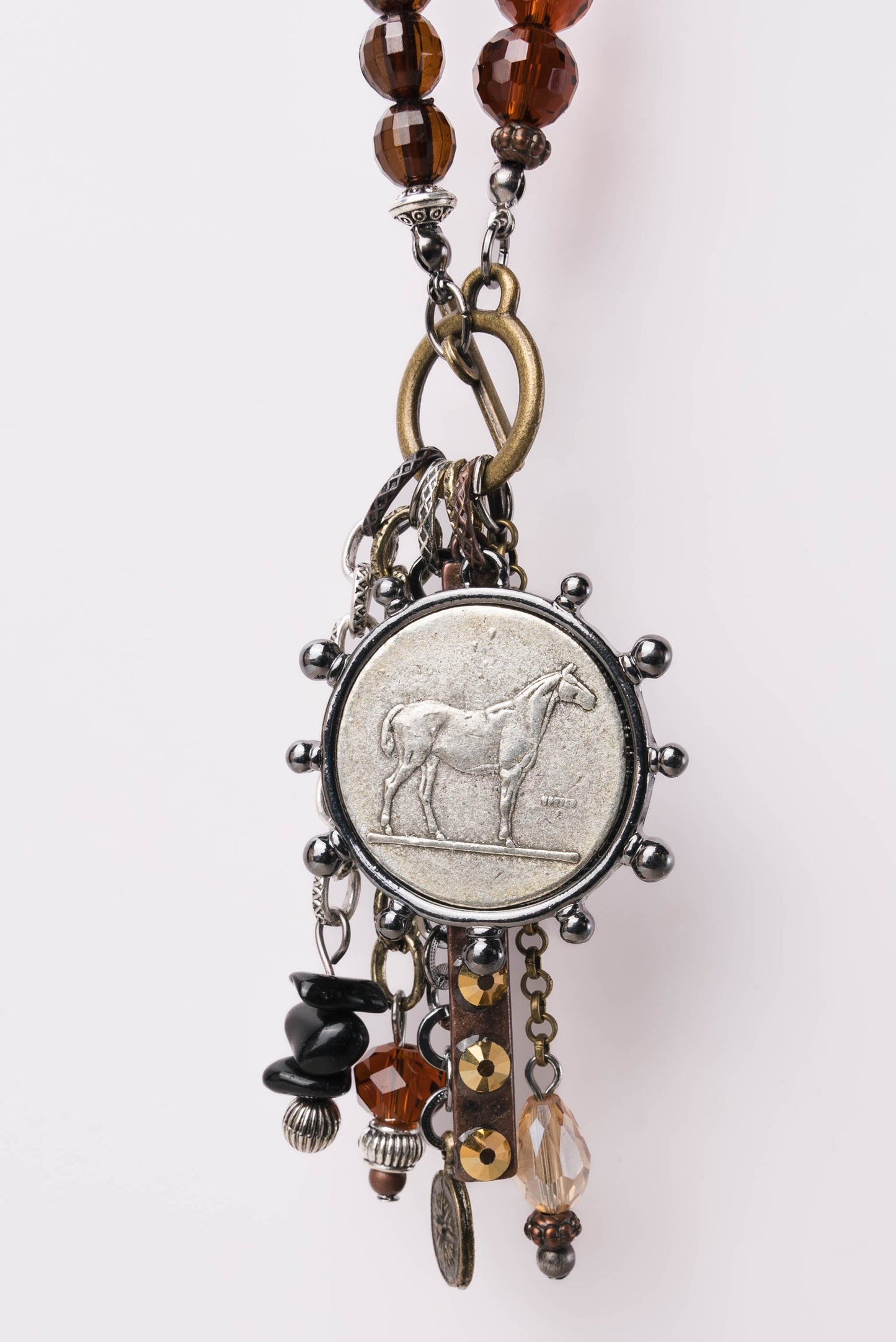 Mixed Charm + Equestrian Coin Pendant Necklace