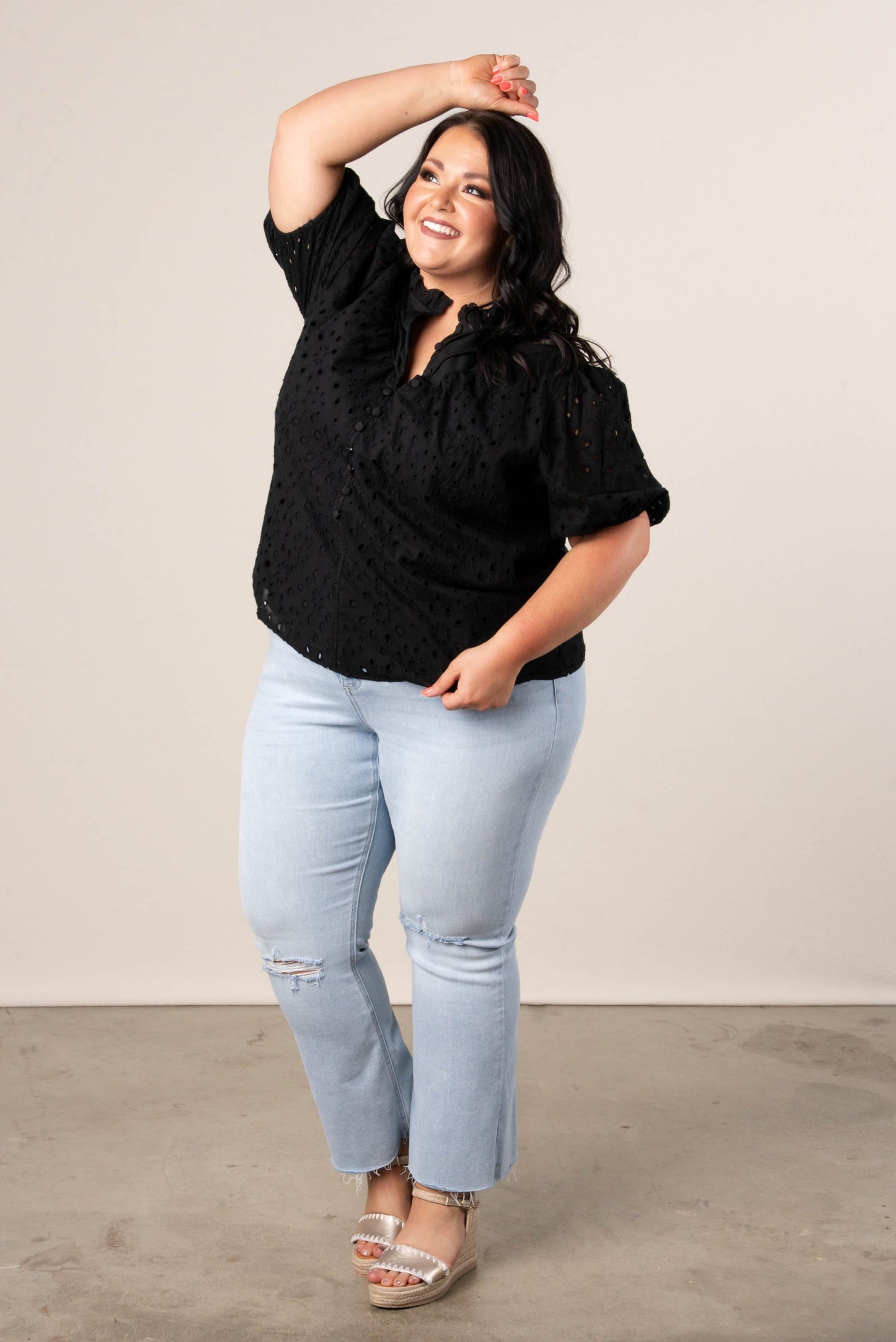 Georgia Mae Eyelet Bubble Sleeve Blouse
