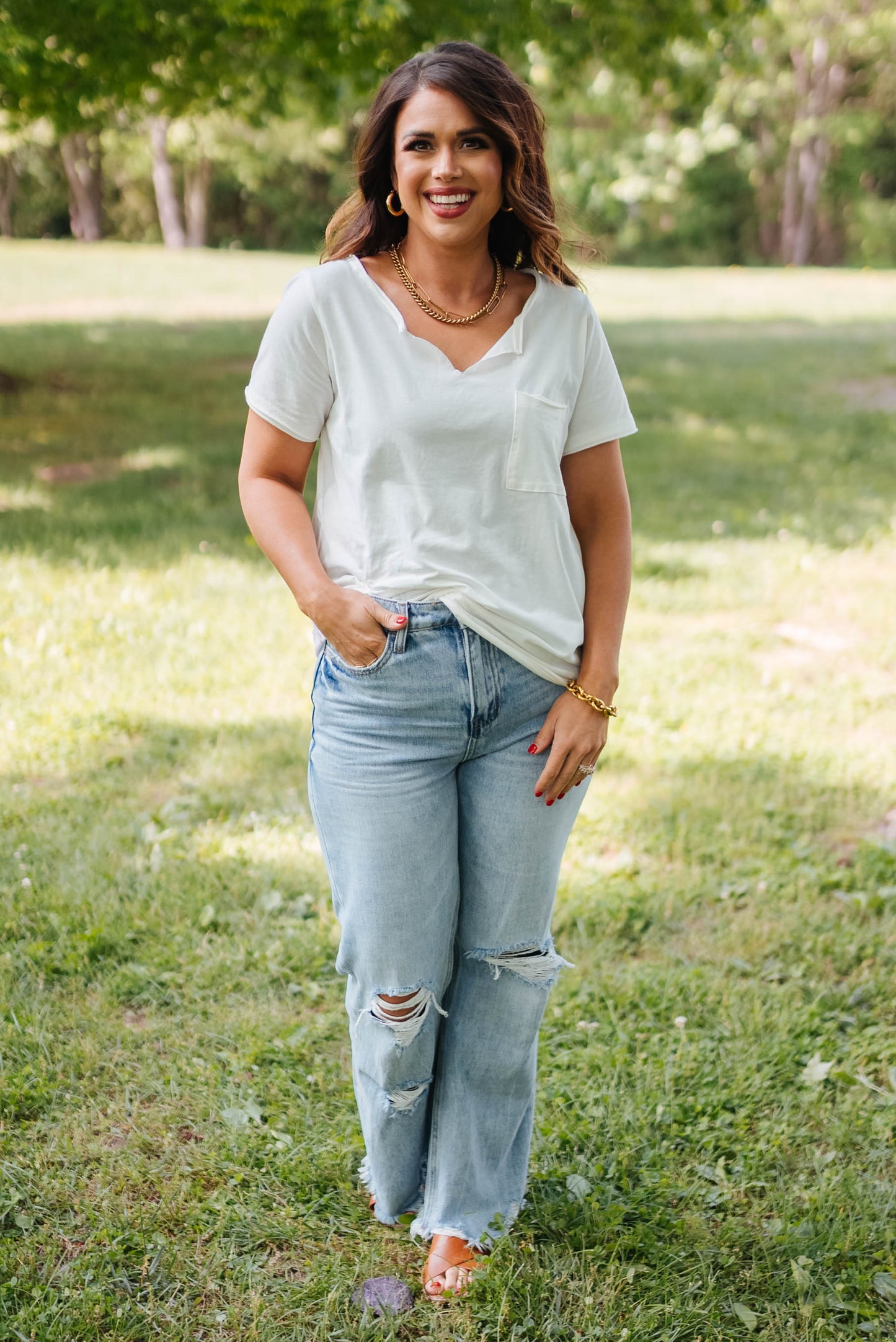 Notched Neck Pocket Tee