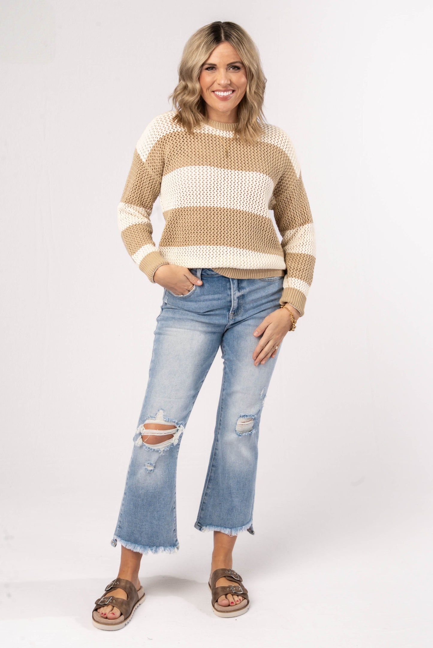Wide Striped Open Knit Sweater