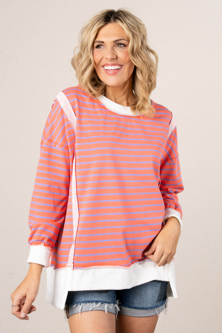 Oversized Striped Raw Seamed Pullover