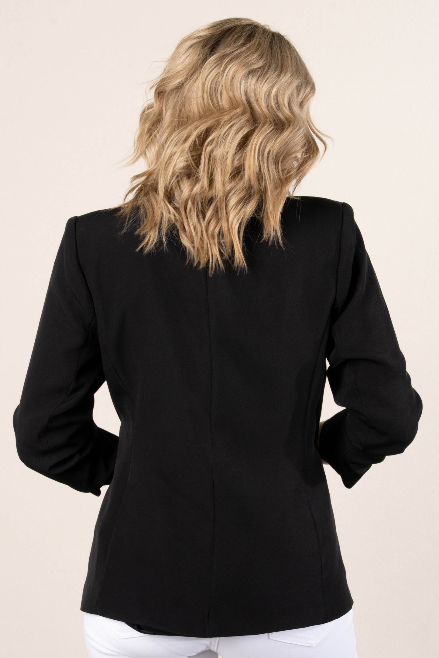 Open Front Ruched Sleeve Blazer