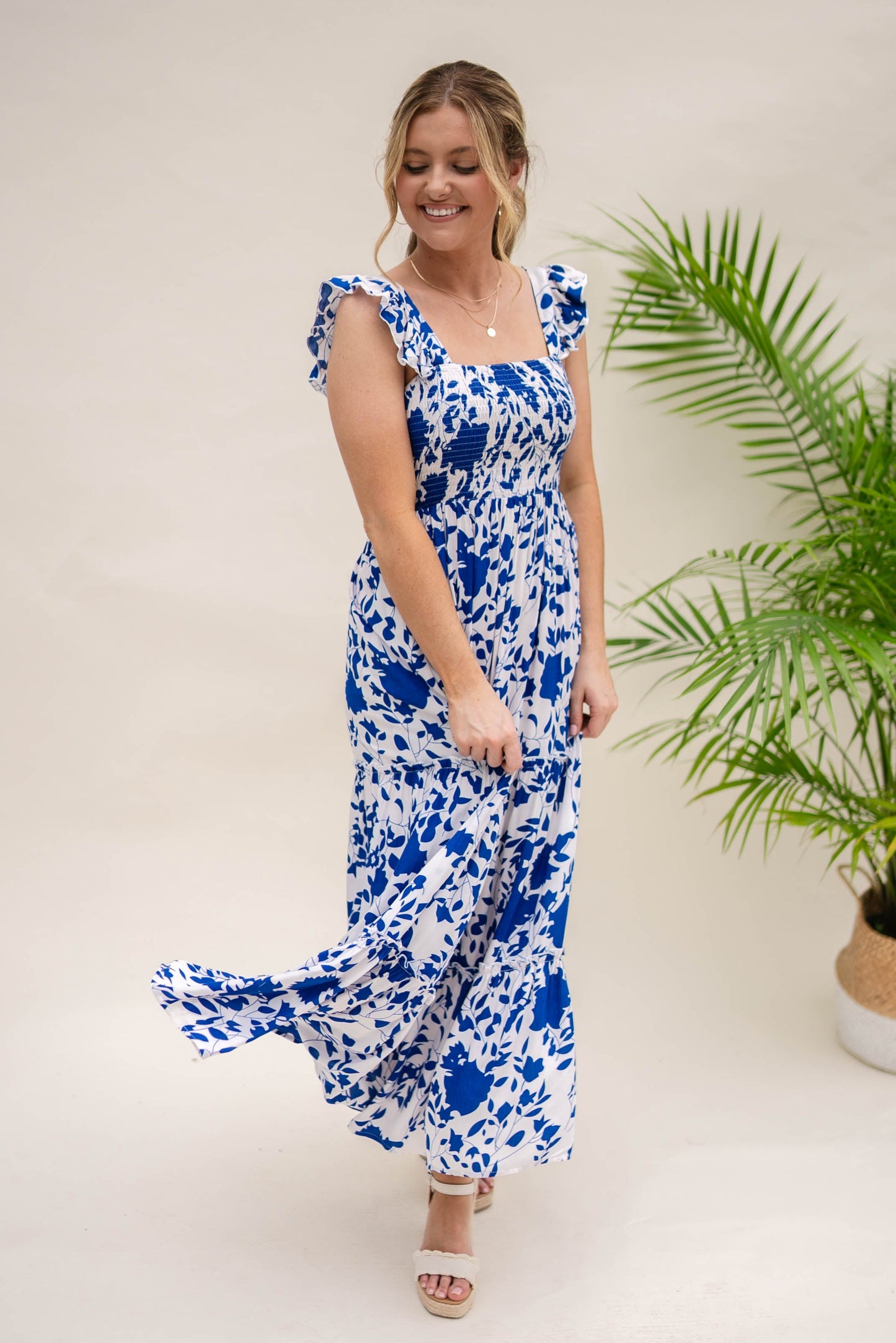 Floral Flutter Sleeve Maxi Dress