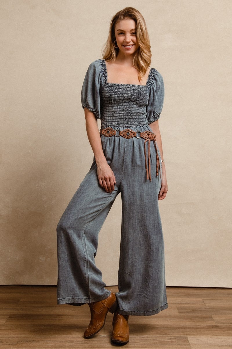 Smocked Denim Jumpsuit *Final Sale*