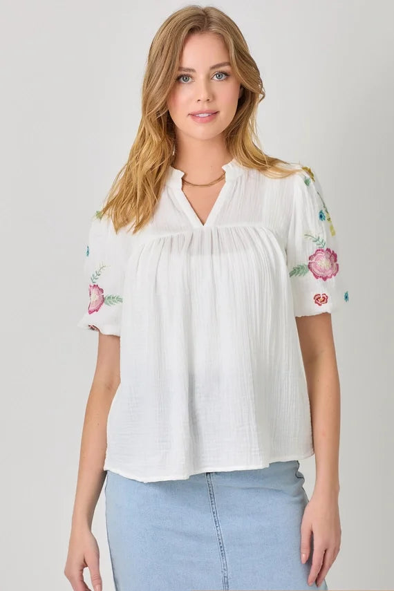 Embroidered Sleeve Peasant Blouse