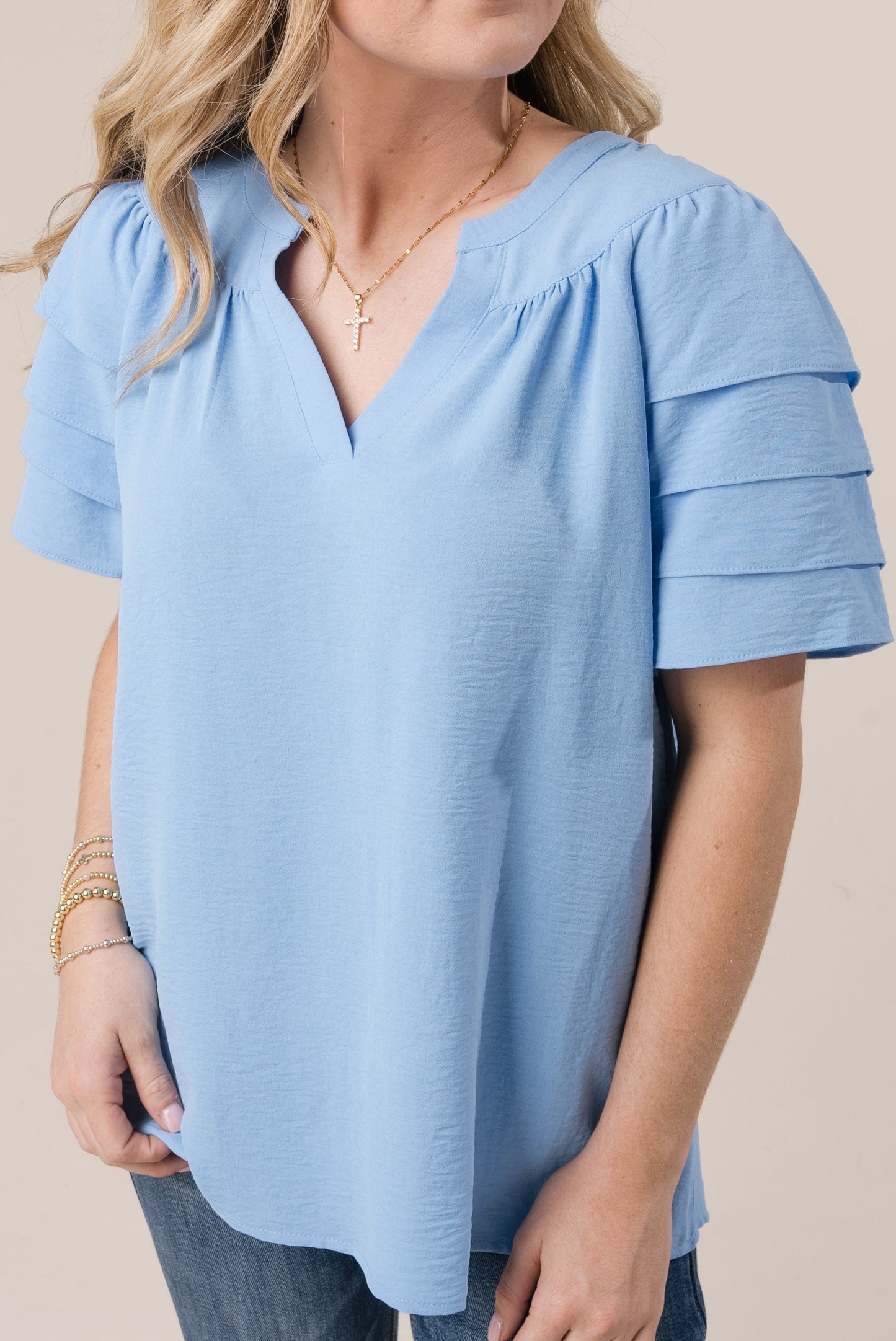 Notch Neck Tiered Sleeve Top *Final Sale*