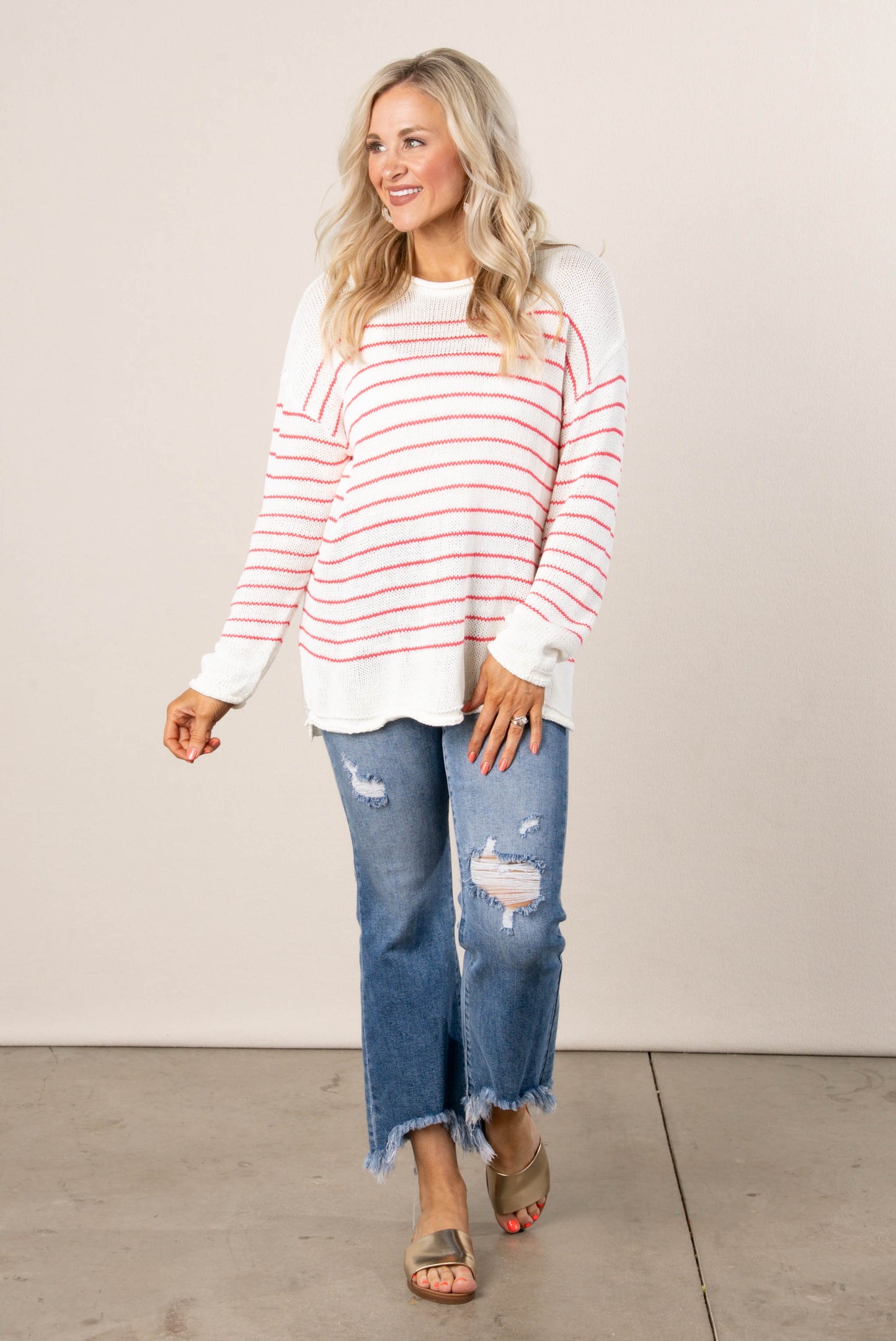 Striped Rolled Hem Sweater