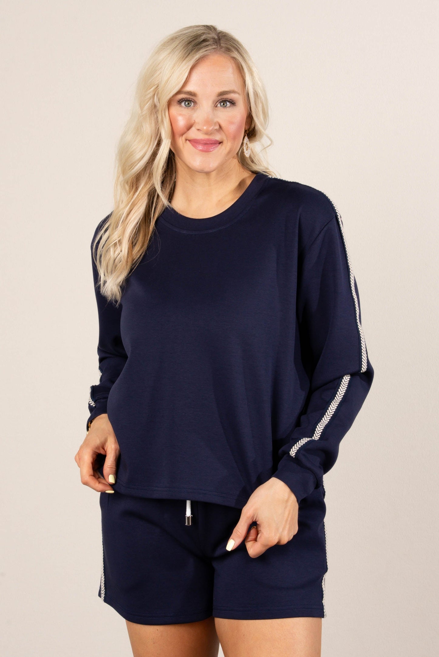 Contrast Stitch Pullover + Shorts Set