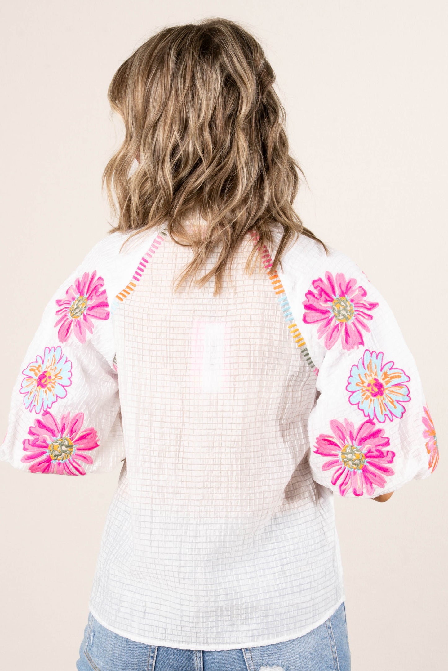 Textured Embroidered Detail Top