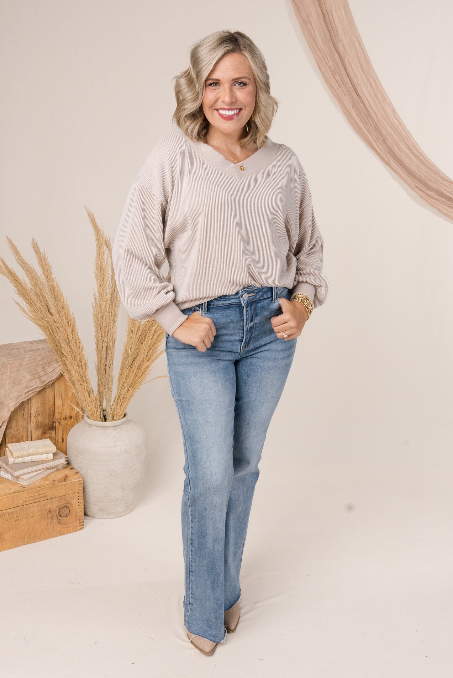Ribbed Double V-Neck Top *Final Sale*