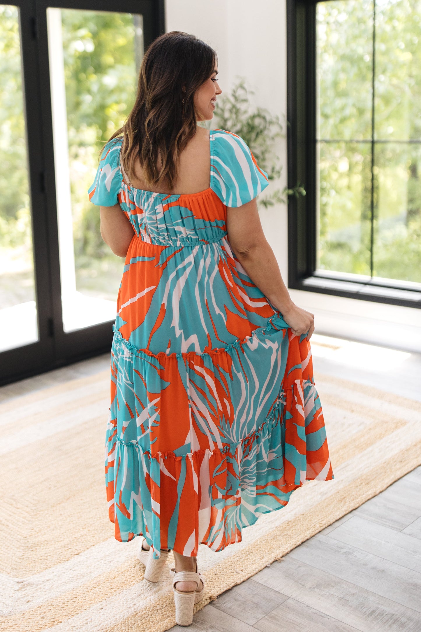Chiffon Botanical Midi Dress