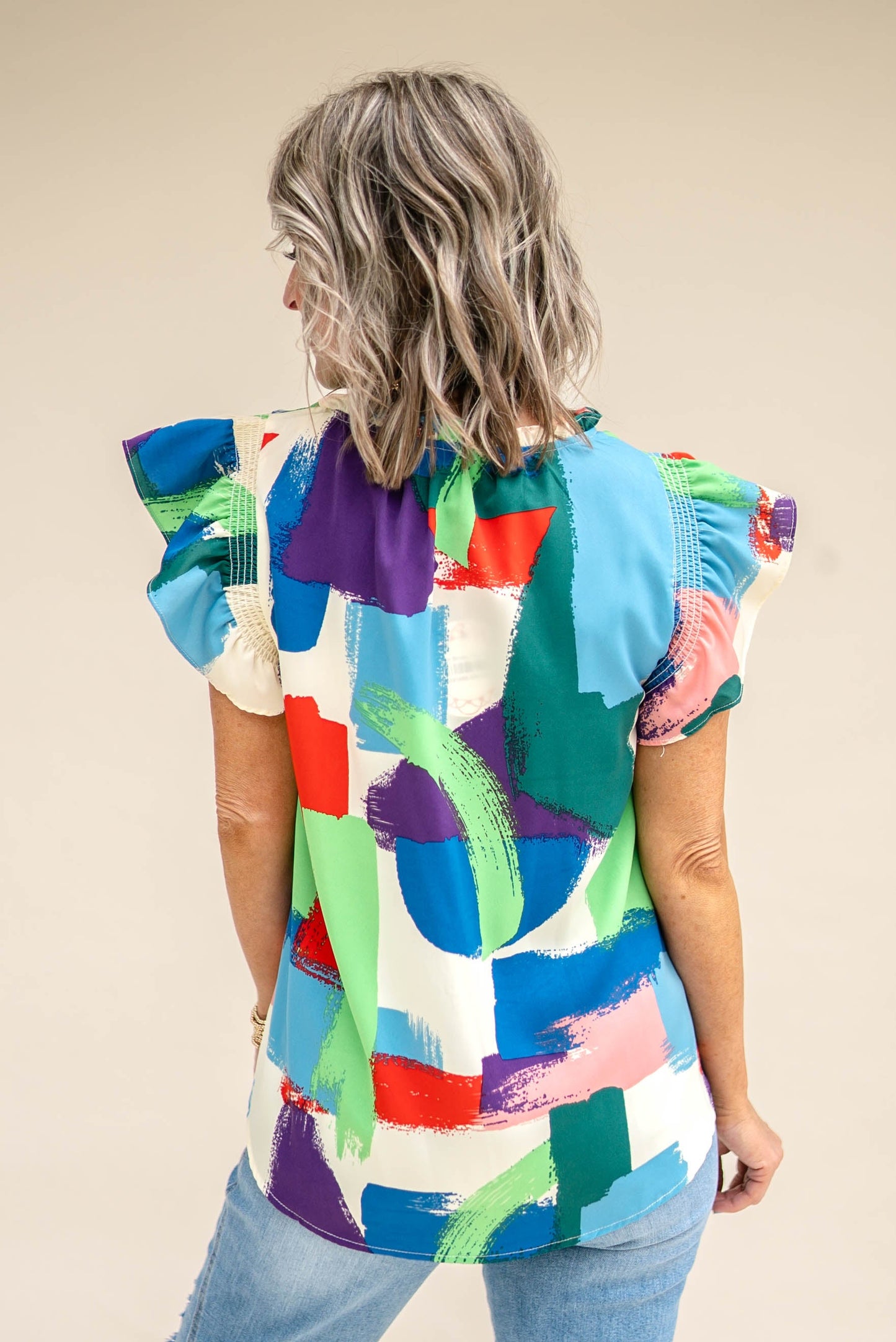 Brush Stroke Tie Neck Blouse *Final Sale*