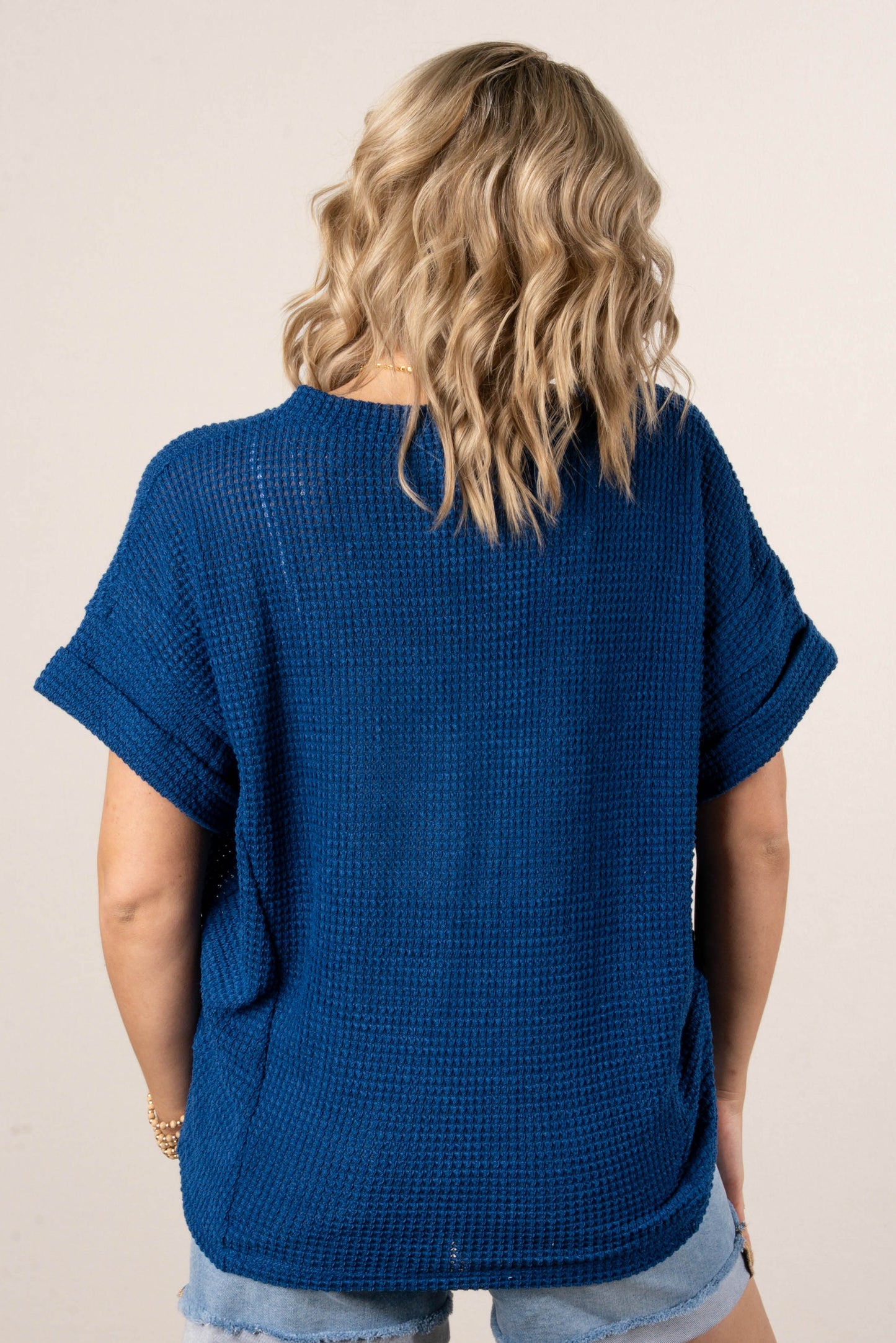 Waffle Knit Cuffed Sleeve Top