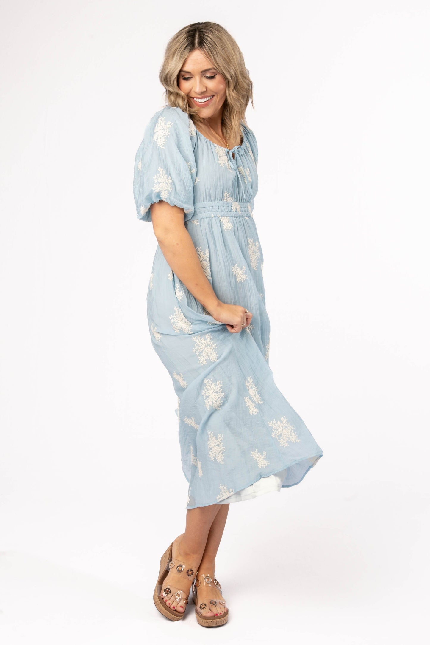 Embroidered Gauze Knit Midi Dress