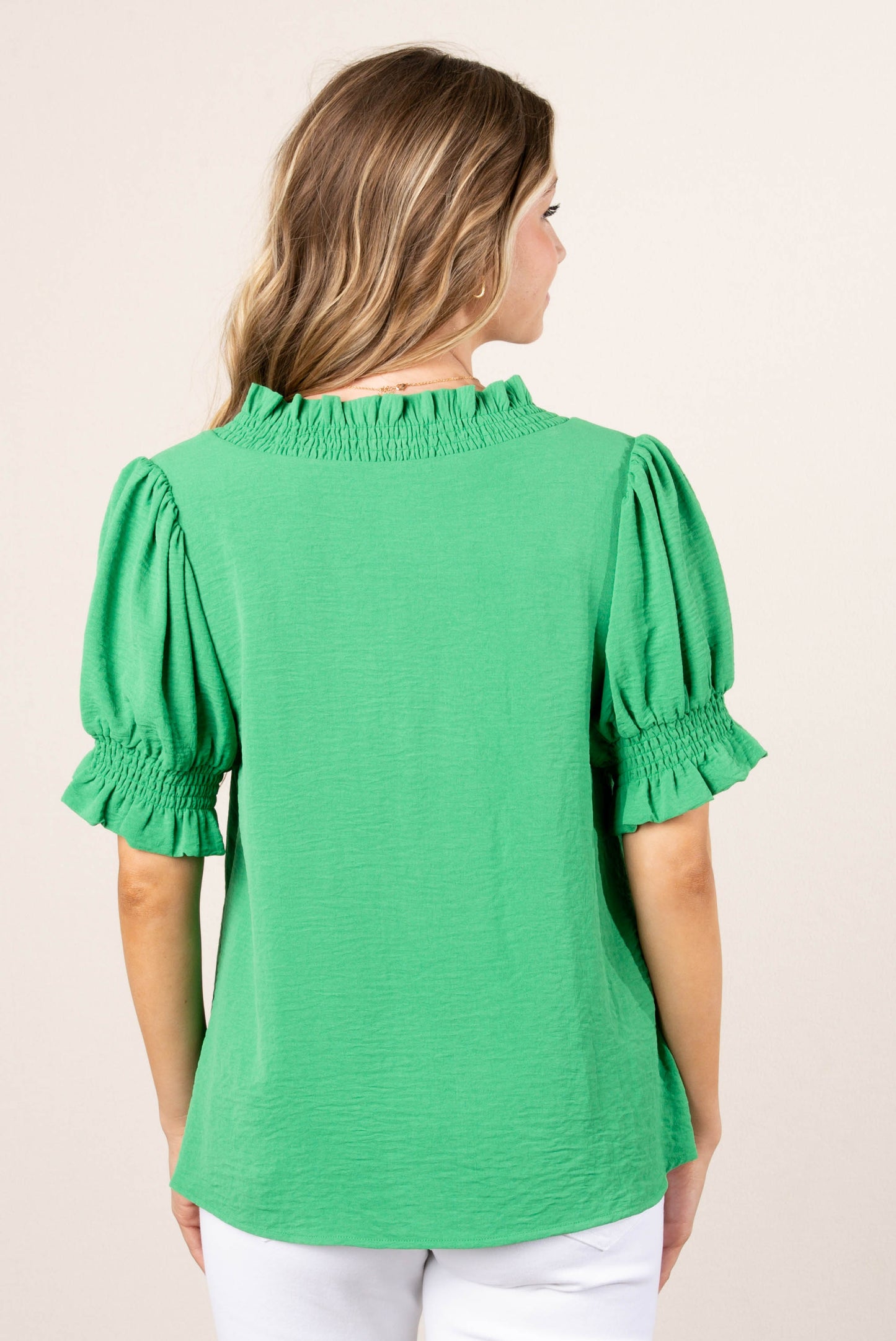 Smocked Ruffle Edge Blouse