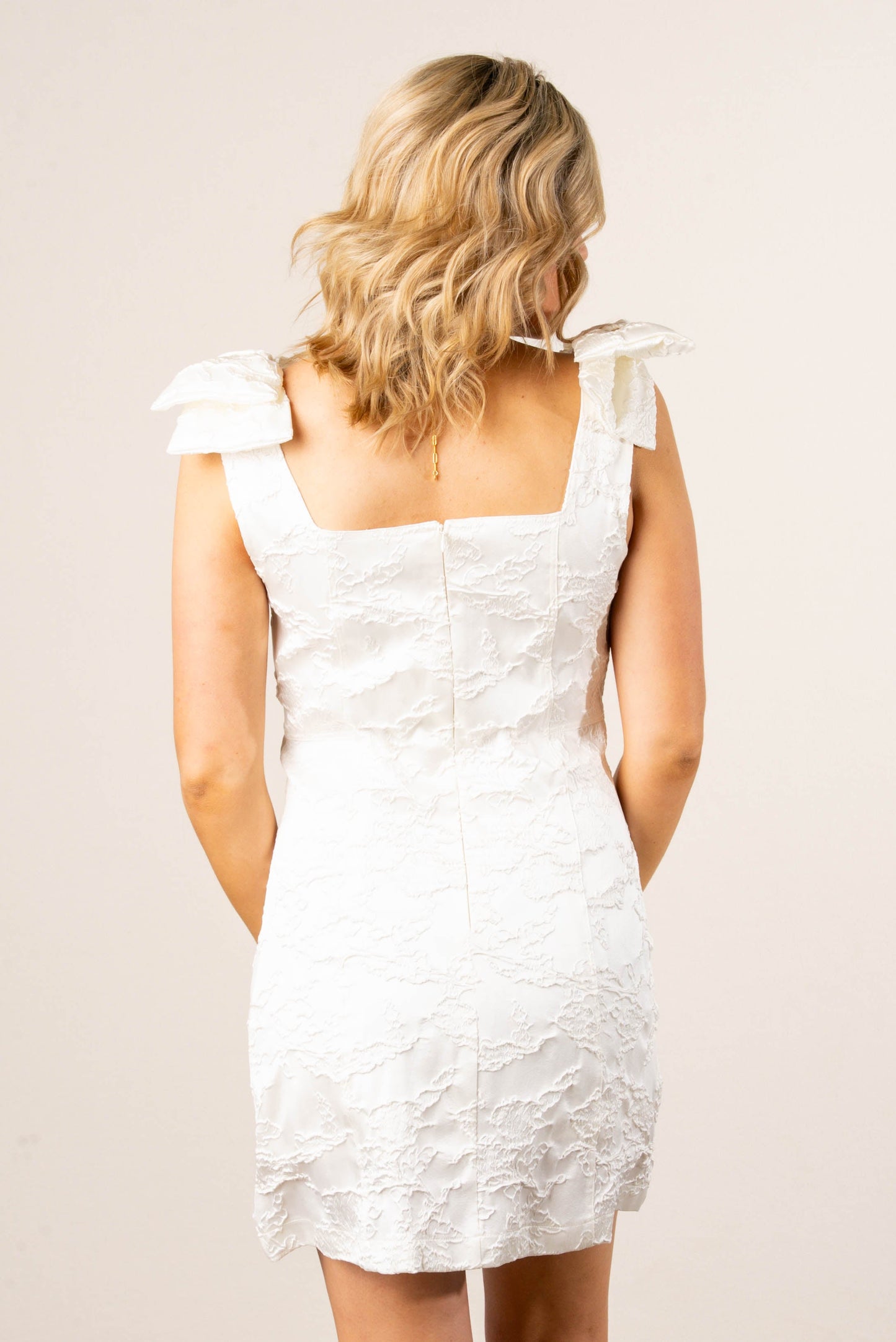 Jacquard Bow Shoulder Shift Dress