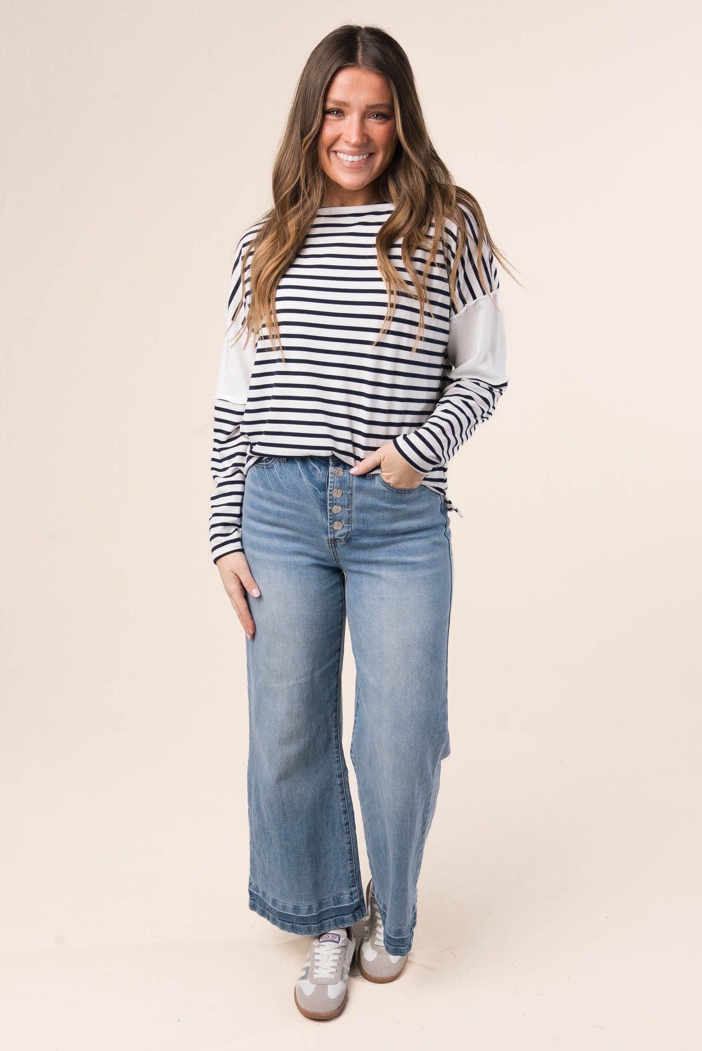 Striped Contrast Sleeve Top