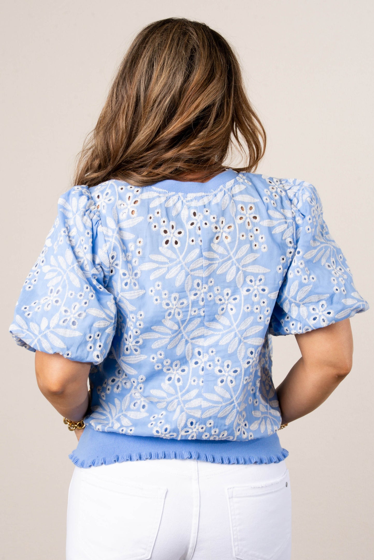 Leaf Embroidered Eyelet Top