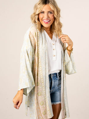 Floral Border Print Kimono