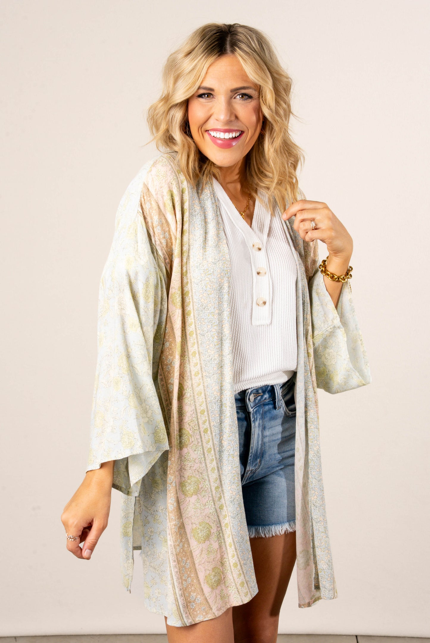 Floral Border Print Kimono