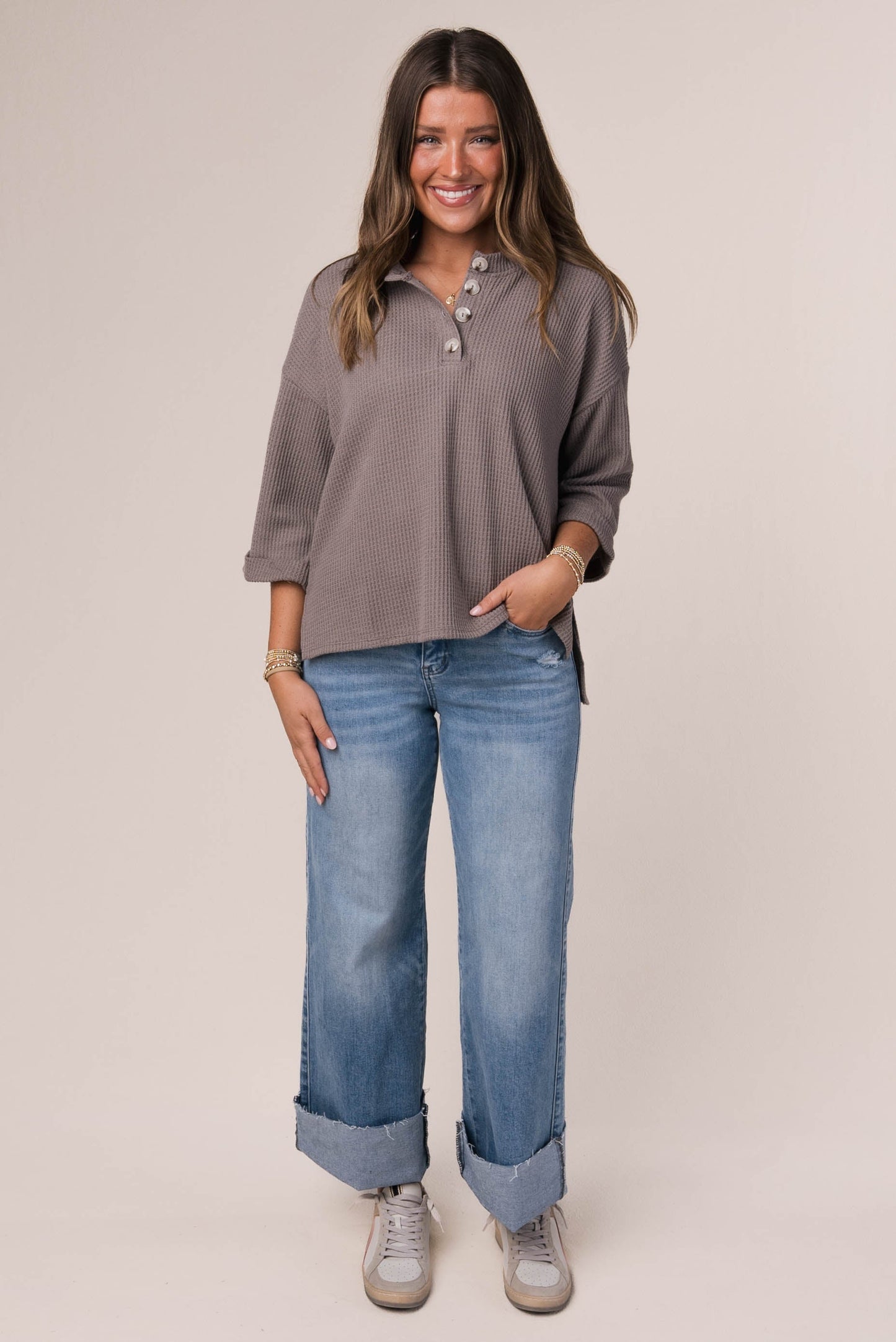 Waffle Knit Henley Top *Final Sale*