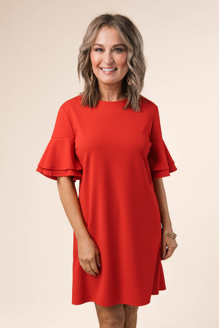 Ruffle Sleeve Shift Dress