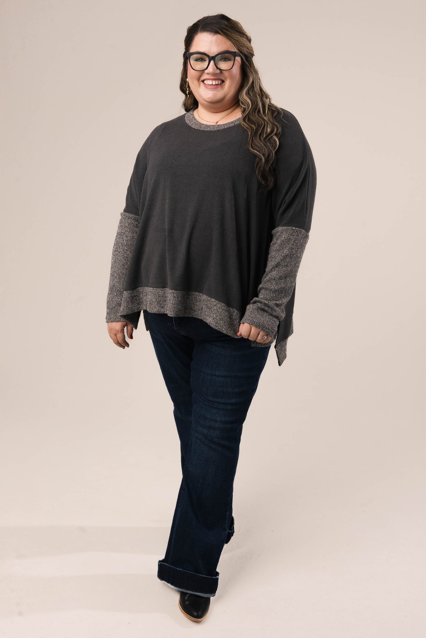 Mixed Knit Thumbhole Cuff Top *Final Sale*