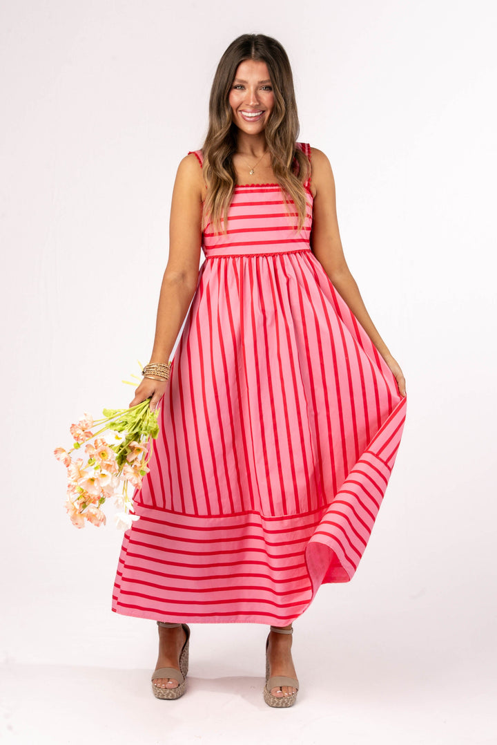 Striped Scallop Edge Maxi Dress