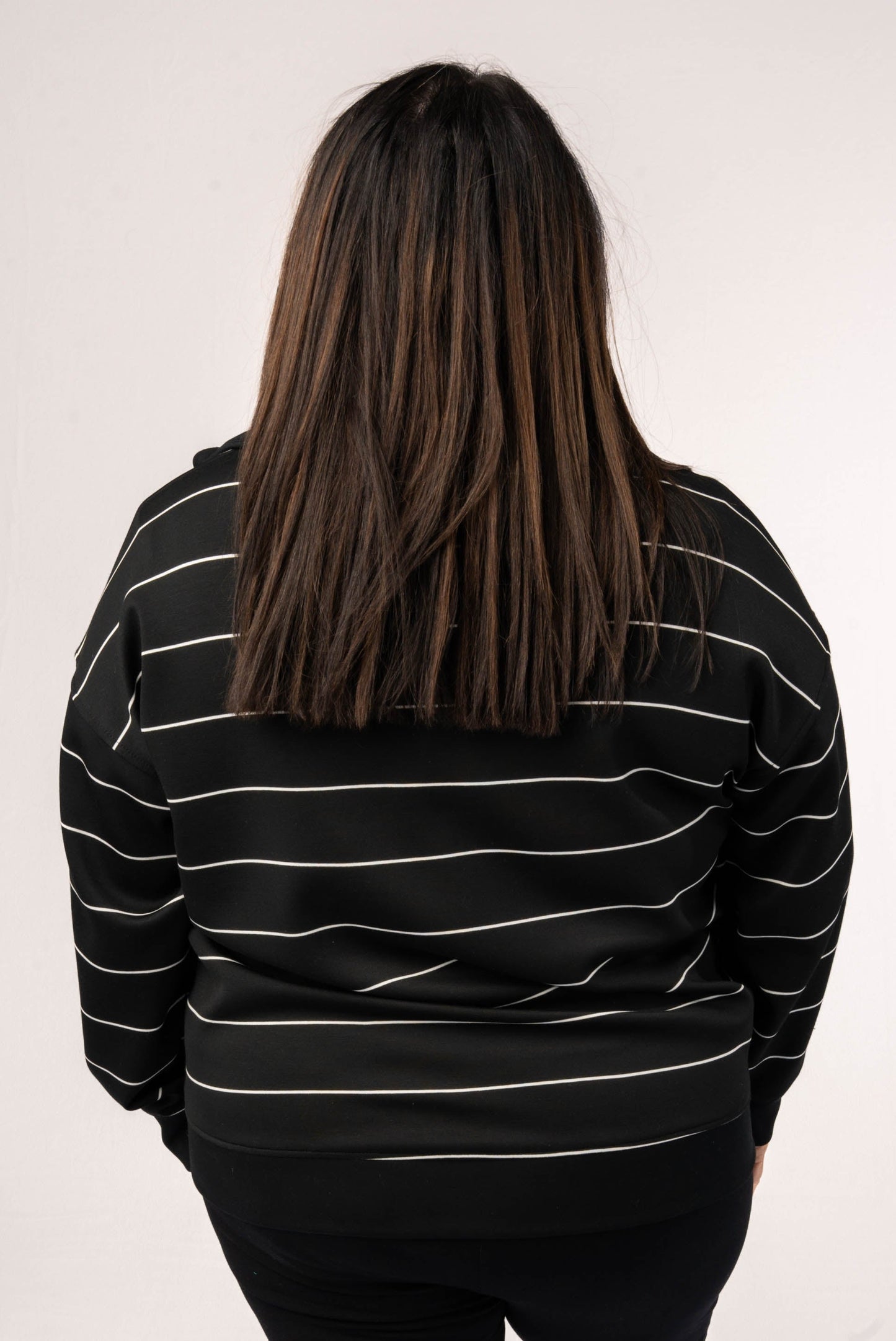 Striped Half Zip Funnel Neck Pullover