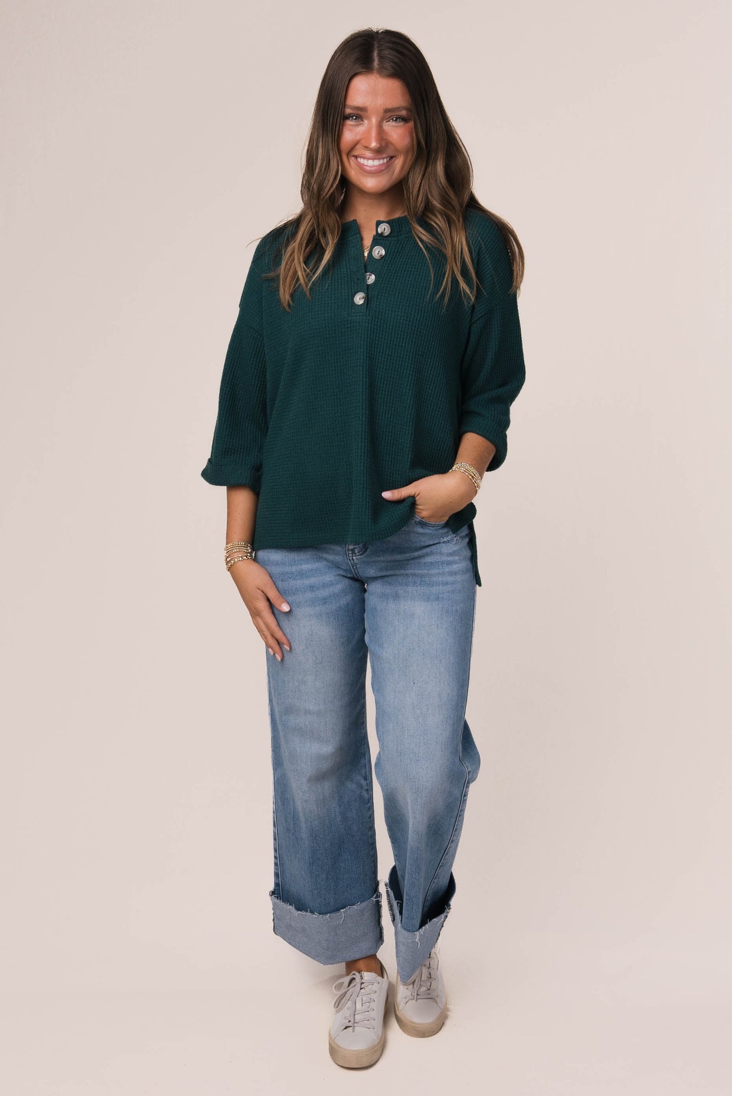 Waffle Knit Henley Top *Final Sale*