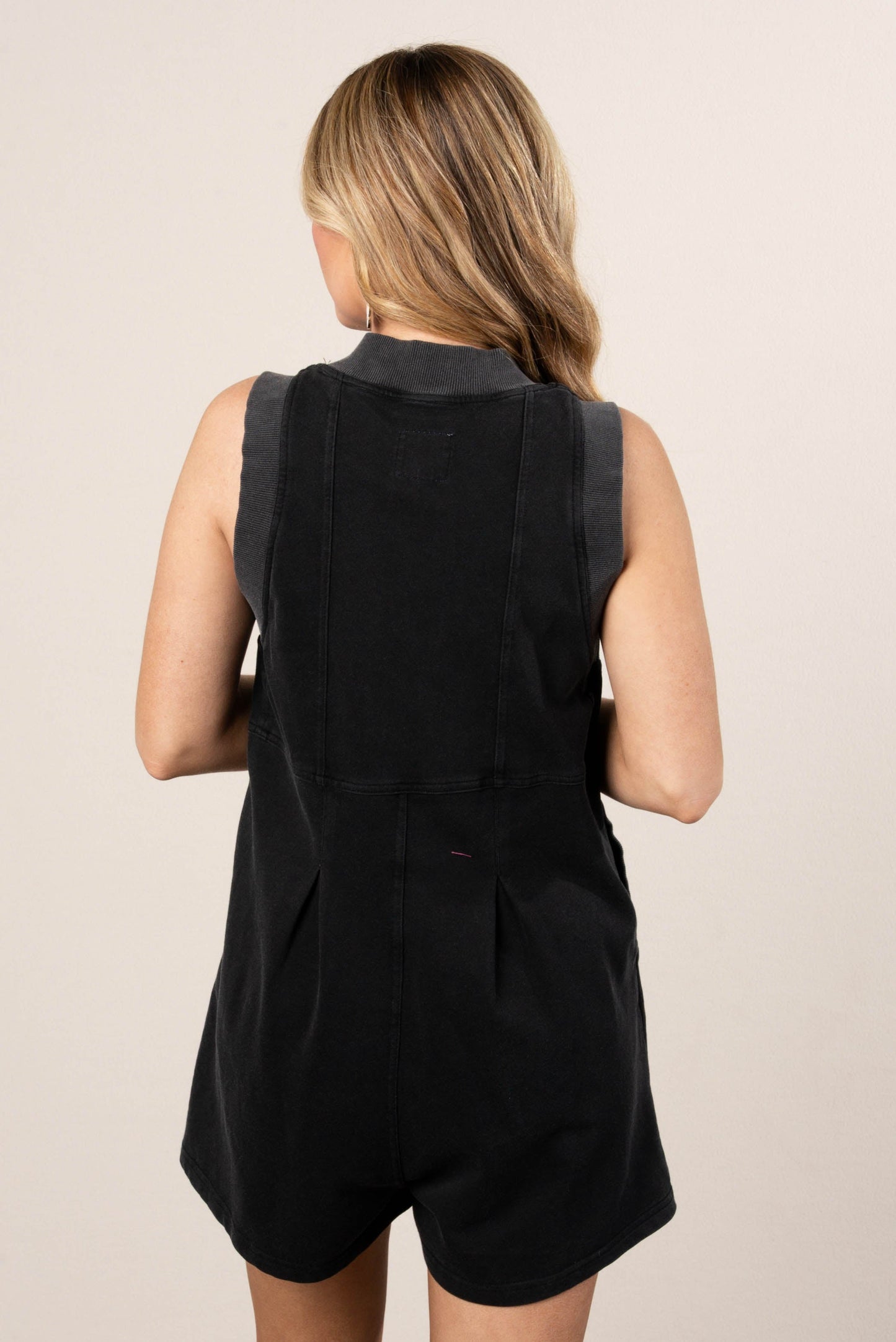 Pleat Detail Half Zip Romper