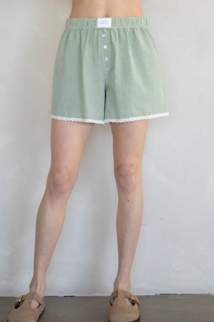 Gingham Boxer Shorts W/ Lace Trim