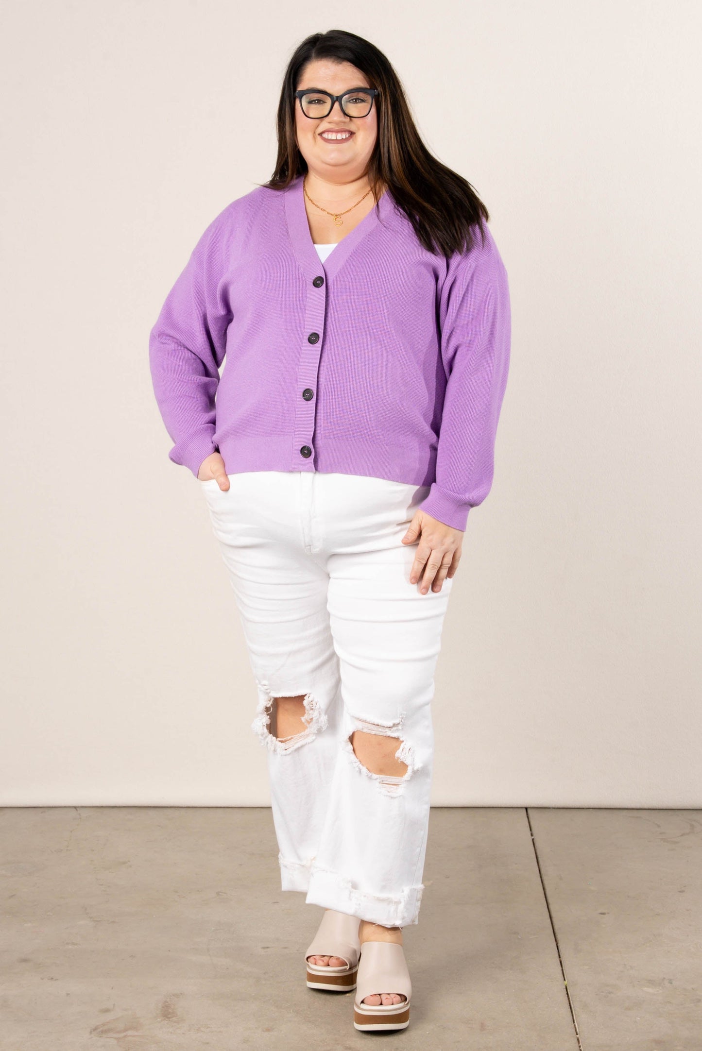 Mini Waffle Knit Button Up Cardigan