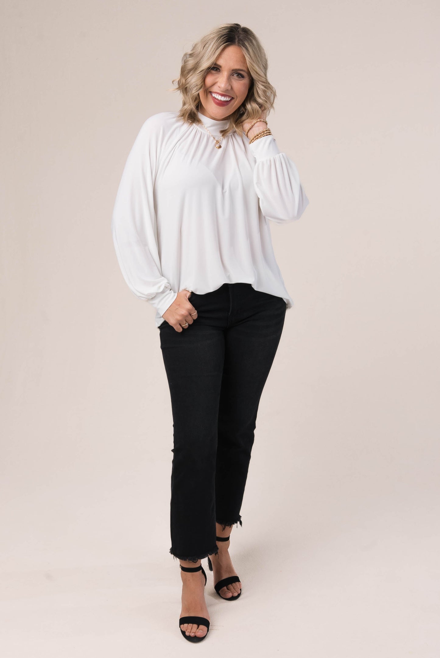 Shirred Mock Neck Top *Final Sale*